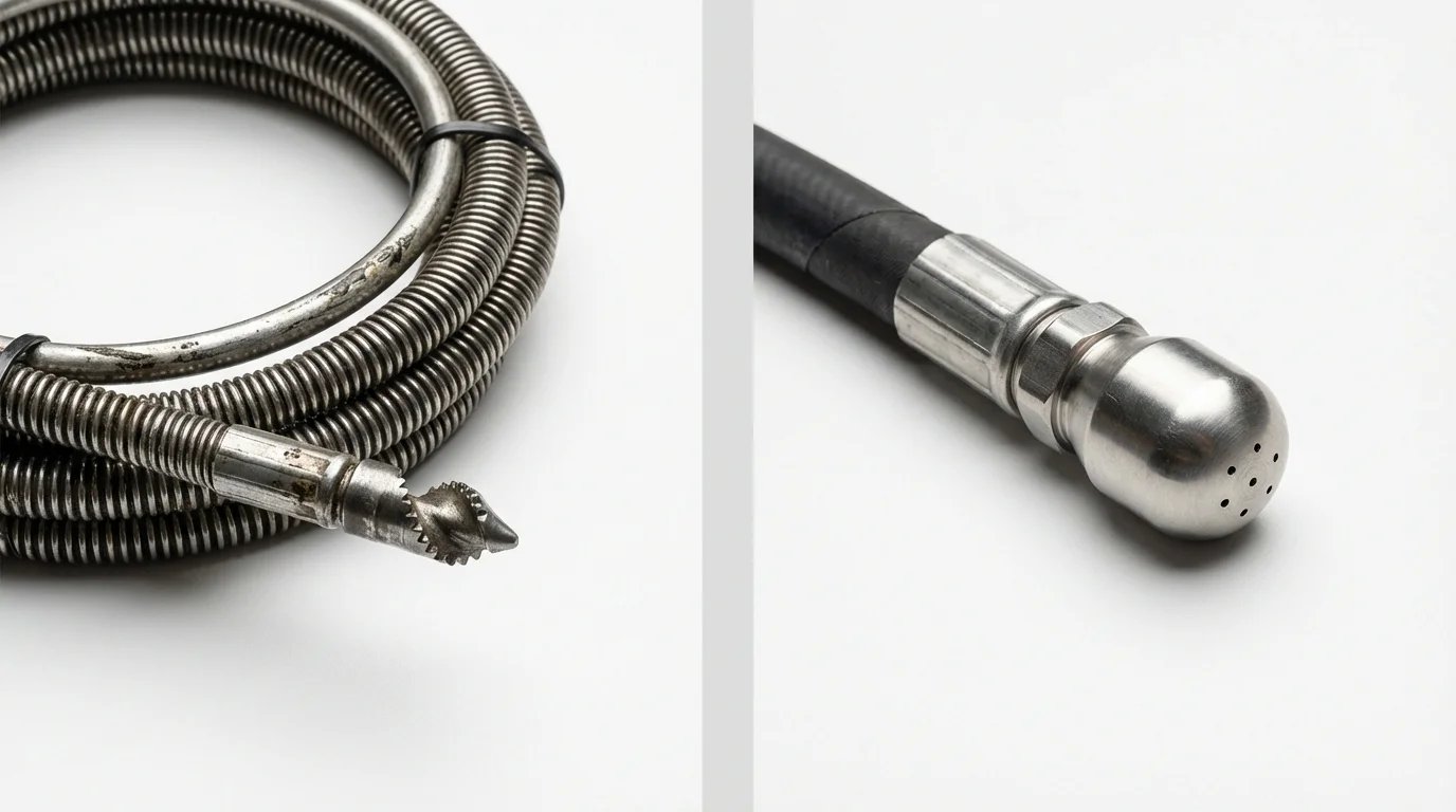 Drain snake cable and hydro jetting nozzle used for drain cleaning in Avon, OH