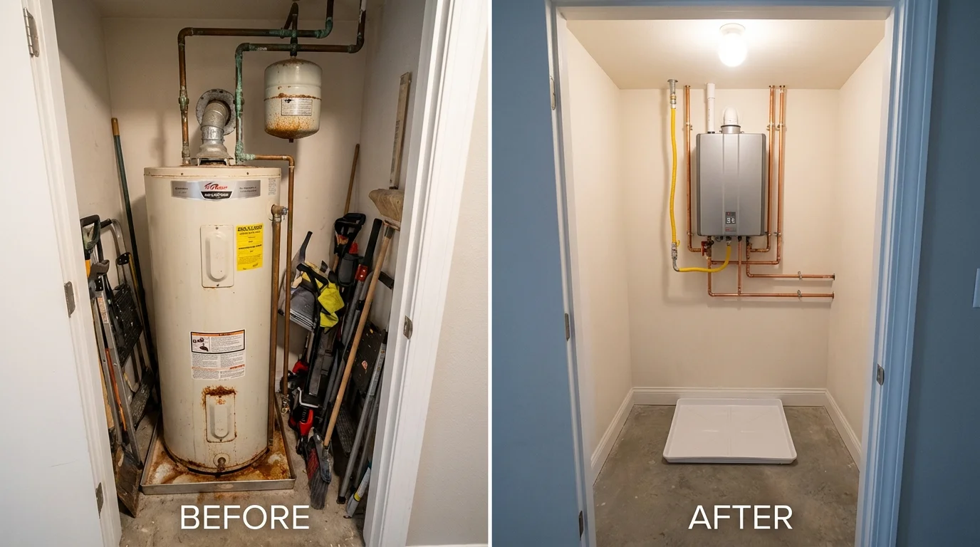 Tank water heater versus wall-mounted tankless unit comparison for Avon, OH homeowners